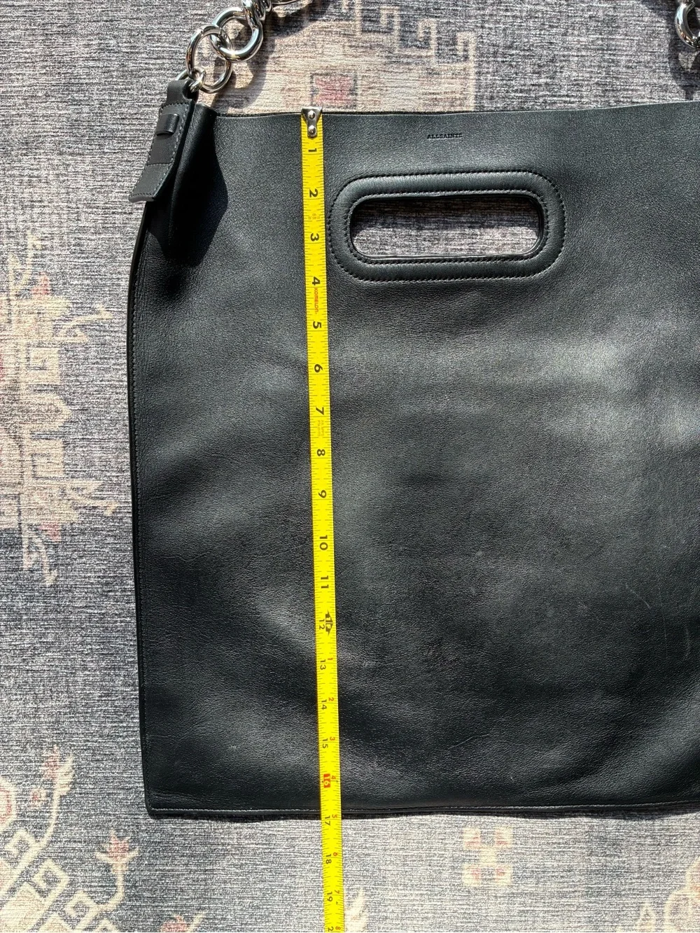All Saints Large Black Leather Slouchy Tote